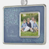 Elegantes Winter-Snowflake-Design in Blau Rahmen-Ornament Silber (Links)