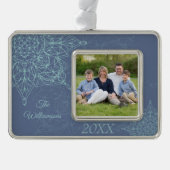 Elegantes Winter-Snowflake-Design in Blau Rahmen-Ornament Silber (Vorderseite)