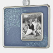 Elegantes Winter-Snowflake-Design in Blau Rahmen-Ornament Silber (Links)