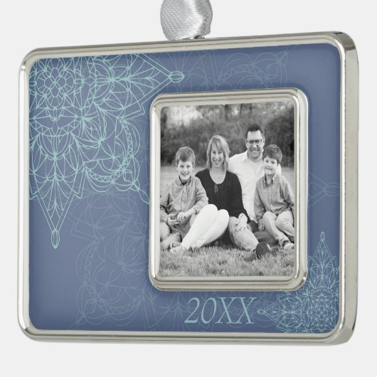 Elegantes Winter-Snowflake-Design in Blau Rahmen-Ornament Silber (Links)