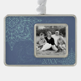 Elegantes Winter-Snowflake-Design in Blau Rahmen-Ornament Silber