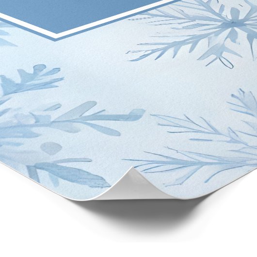 Elegantes Winter Snowflake Periwinkle Wedding Sign Poster (Ecke)