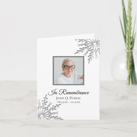 Elegantes Winter-Snowflakes Beerdigung Beileid Dankeskarte (Vorderseite)