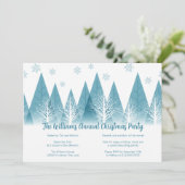Elegantes Winter Trees Custom Blue Christmas Party Einladung (Stehend Vorderseite)