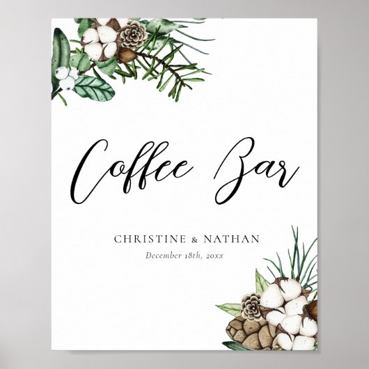 Elegantes Winter Wedding Coffee Bar Sign Poster (Vorne)