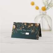 Elegantes Winter Wedding Hunter Green Gold Platzkarte (Vorderseite)