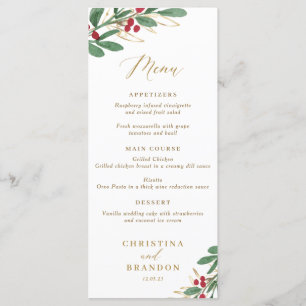 Elegantes Winter Wedding Menu oder Weihnachtsmenü Menükarte