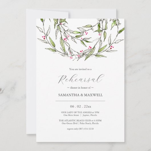 Elegantes Winter Wedding Probe Dinner Einladung (Vorderseite)