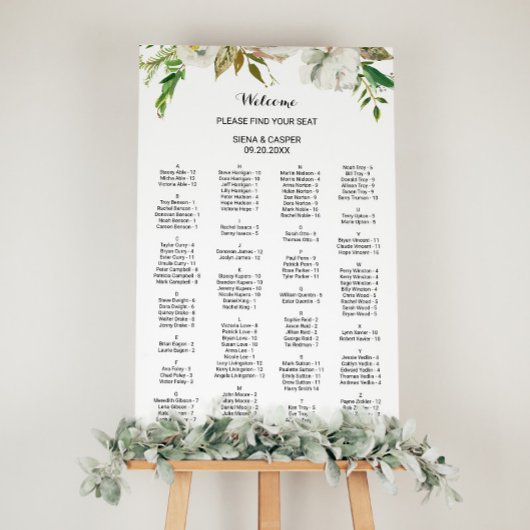 Elegantes Winter White Alphabetical Seating Chart Poster