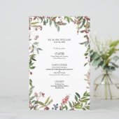 Elegantes Winter Wildblume Berry Wedding Menu (Stehend Vorderseite)