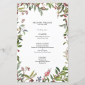 Elegantes Winter Wildblume Berry Wedding Menu (Vorderseite)