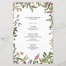 Elegantes Winter Wildblume Berry Wedding Menu