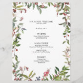 Elegantes Winter Wildblume Berry Wedding Menu Menükarte (Vorderseite)