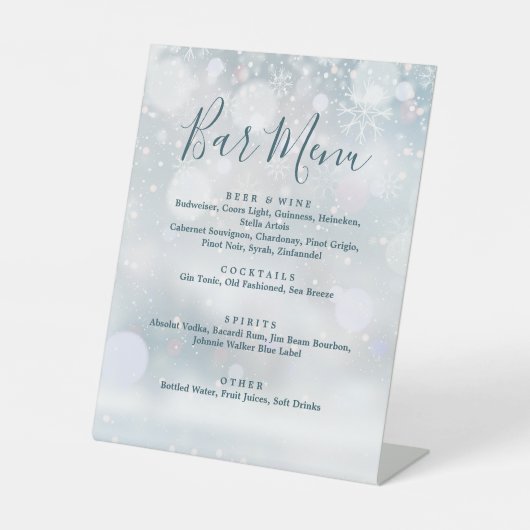 Elegantes Winter Wonderland Bar Menu Sockelschild (Vorderseite)