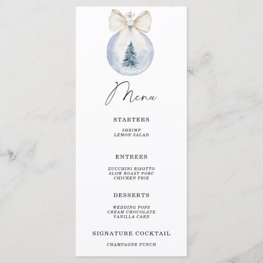 Elegantes Winterbeutel-Menü Menükarte (Vorderseite)