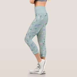elegantes winterblaues Blattwerk Capri Leggings
