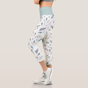 elegantes winterblaues Blattwerk Capri Leggings