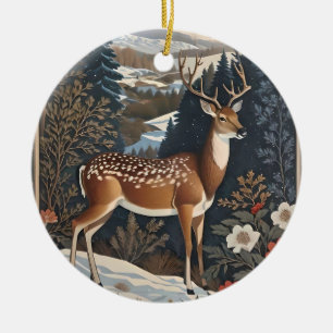 Elegantes Winterhirsch-Naturdesign Keramik Ornament