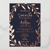 Elegantes winterliches Hochzeitsfest auf dem blaue Folieneinladung (Vorderseite)