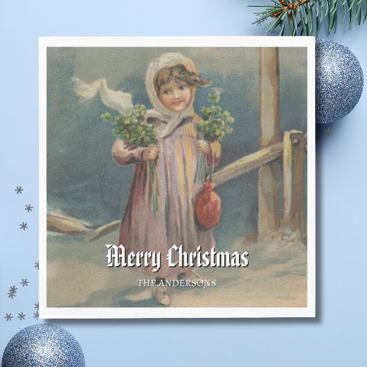 Elegantes Wintermädchen von Laternenszene Serviette