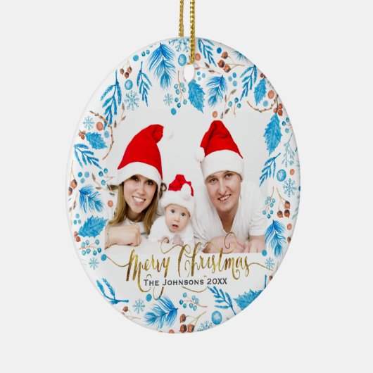 Elegantes Wintermuster individuelles Foto Weihnach Keramik Ornament (Rechts)