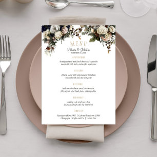 Elegantes Winterpeonies und Hochzeitsmenü aus Blat Menükarte