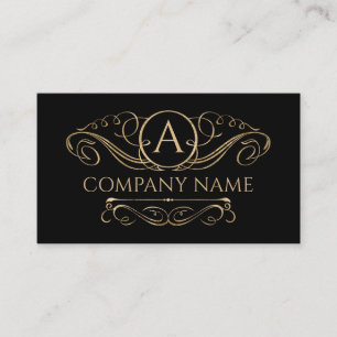 Elegantes Wirbel-Monogramm Gold auf Schwarz Visitenkarte
