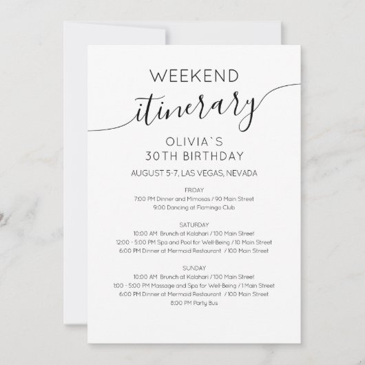 Elegantes Wochenende Einladung (Vorderseite)