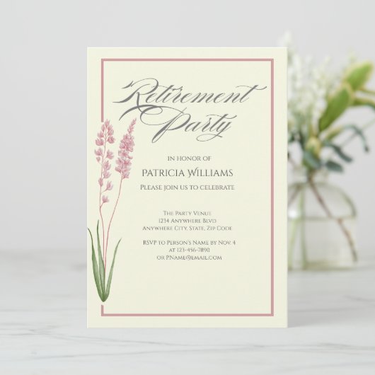 Elegantes Womans Pastel Wildblume Ruhestand Party Einladung (Stehend Vorderseite)