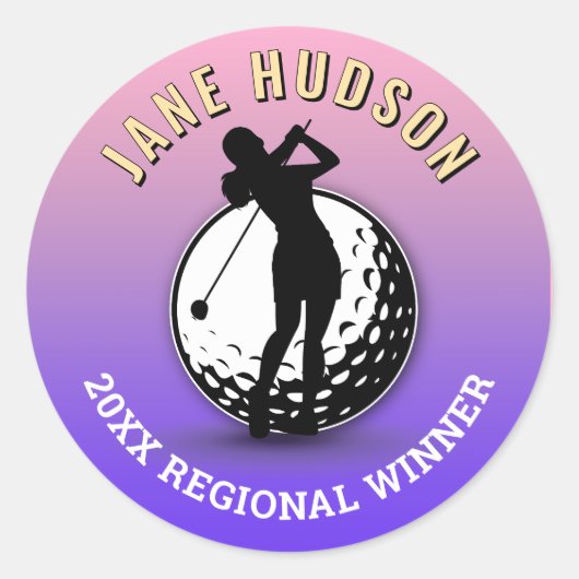 Elegantes Women Golfer Monogram Design Runder Aufkleber (Vorderseite)