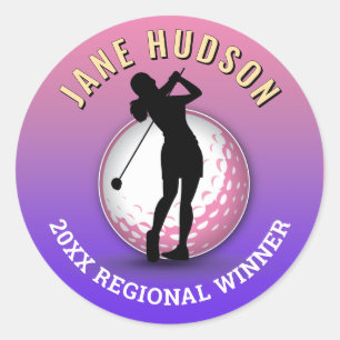 Elegantes Women Golfer Monogram Design Runder Aufkleber