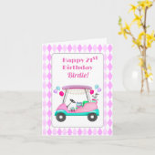 Elegantes Women's Golf Party Cart 21. Geburtstag Karte (Gelbe Blume)