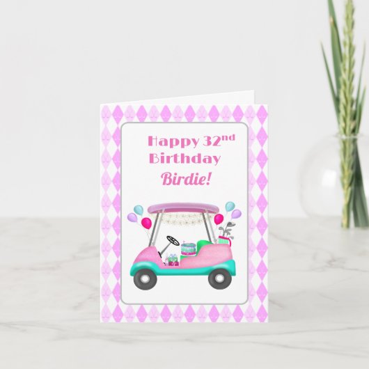 Elegantes Women's Golf Party Cart 32. Geburtstag Karte (Vorderseite)