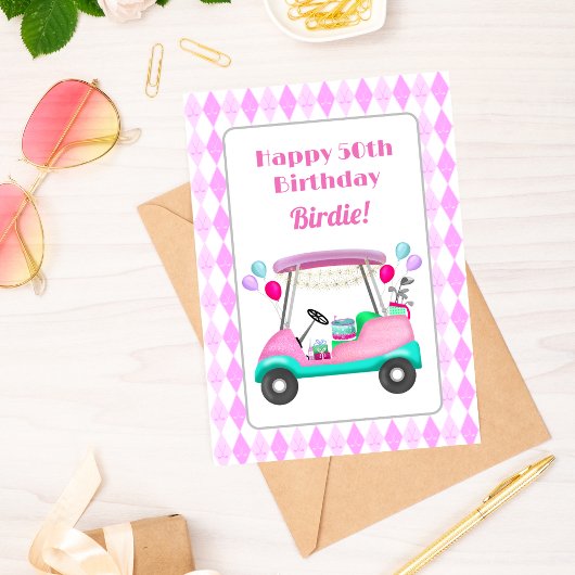 Elegantes Women's Golf Party Cart 50. Geburtstag Karte
