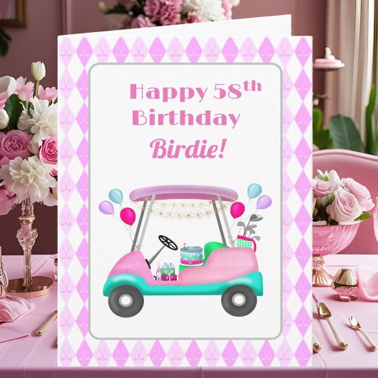 Elegantes Women's Golf Party Cart 58. Geburtstag Karte