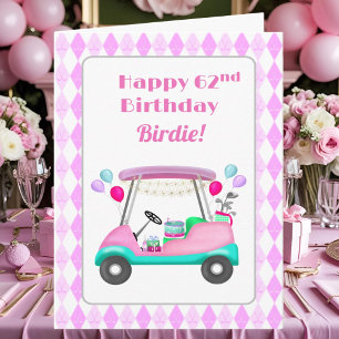 Elegantes Women's Golf Party Cart 62. Geburtstag Karte