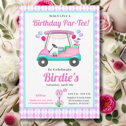 Elegantes Women's Golf Party Cart 70. Geburtstag Einladung