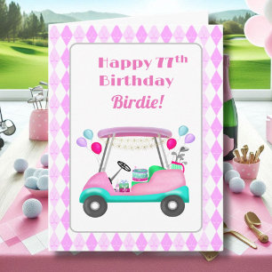 Elegantes Women's Golf Party Cart 77. Geburtstag Karte