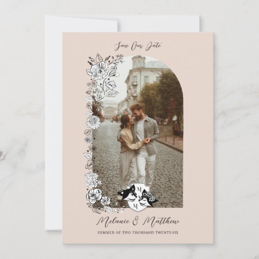 Elegantes Woodland Fox Blumengestelle Foto Save The Date (Vorderseite)