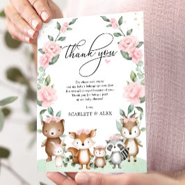 Elegantes Woodland Tiere Rosa Blush Floral Baby Dankeskarte