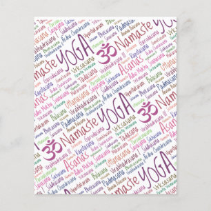 Elegantes Word-Cloud-Muster mit Yoga-Positionen in Flyer