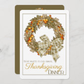 Elegantes Wreath Erntedank Dinner Party Einladung (Vorne/Hinten)