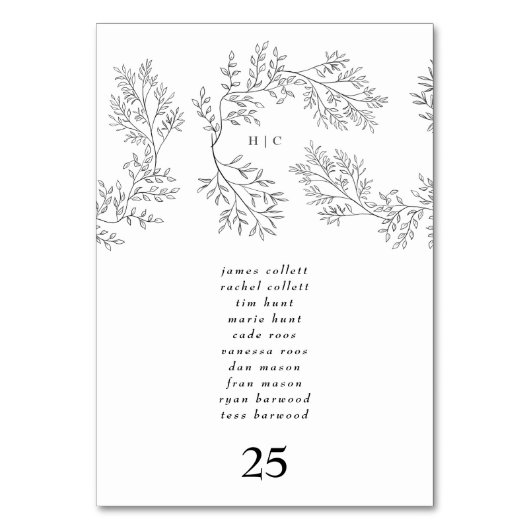 Elegantes Wreath Floral Wreath Minimal Monogramm Tischnummer (Rückseite)