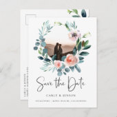 Elegantes Wreath-Foto Save the Date Ankündigungspostkarte (Vorne/Hinten)