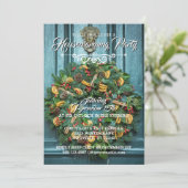 Elegantes Wreath Winter Holiday Housewarming Party Einladung (Stehend Vorderseite)