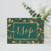 Elegantes, wunderschönes Emerald Green & Gold Foli RSVP Karte (Stehend Vorderseite)