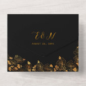 Elegantes, wunderschönes Schwarz-Gold-Blätter All In One Einladung (Rückseite)