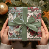 Elegantes Xmas Patchwork Quilt mit Waldtieren Geschenkpapier