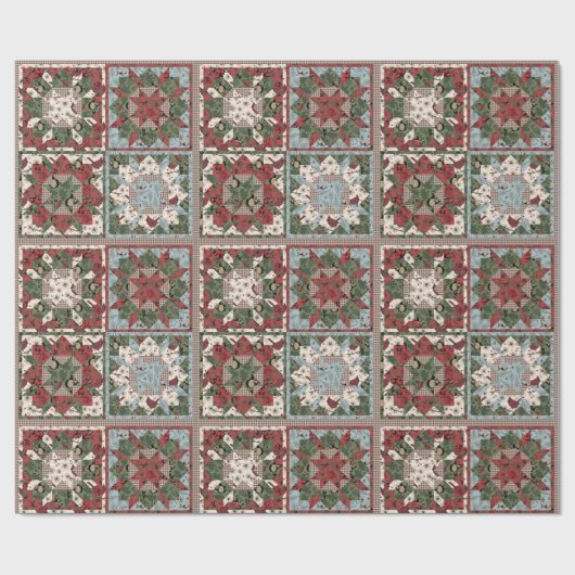 Elegantes Xmas Patchwork Quilt mit Waldtieren Geschenkpapier (Flach)