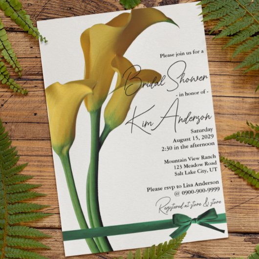 Elegantes Yellow Calla Lily Brautparty Einladung